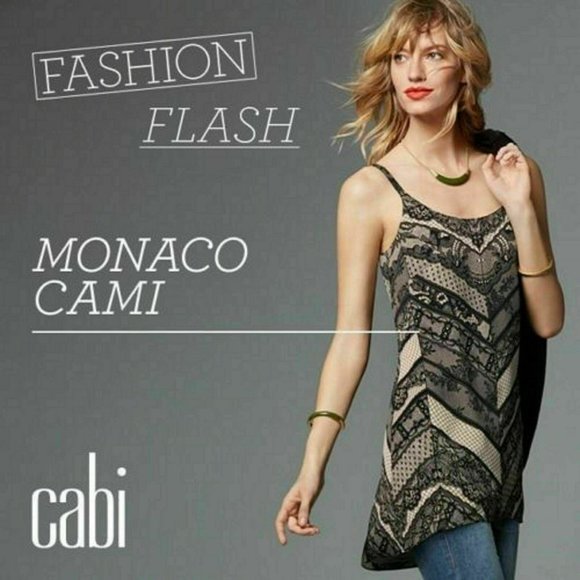 CABI Monaco Silky Lace Print Cami Tank Top #3278 Black / Cream Nude Camisole - Picture 10 of 16